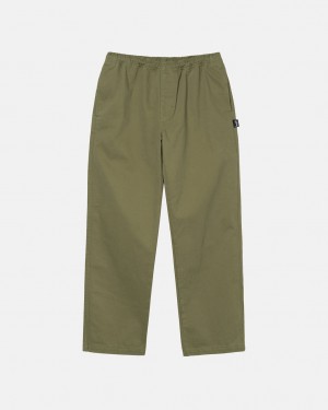 Olive Men's Stussy Beach Pant Brushed Cotton Pants | DPV-0090