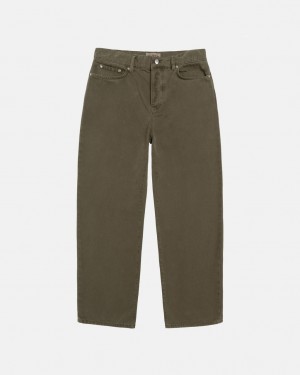 Olive Men's Stussy Big Ol' Jean Washed Canvas Pants | FQH-5249