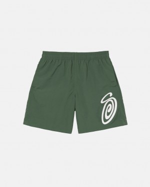 Olive Men's Stussy Curly S Water Short Swimwear | WNF-6023