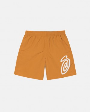 Orange Men's Stussy Curly S Water Short Swimwear | HXI-4556