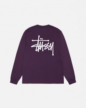 Purple Men's Stussy Basic Stussy LS Tee Pigment Dyed Tees | OIJ-4372