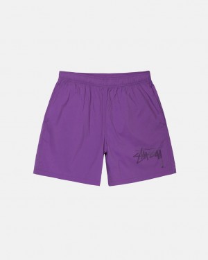 Purple Men's Stussy Big Stock Nylon Shorts | ZEV-4859