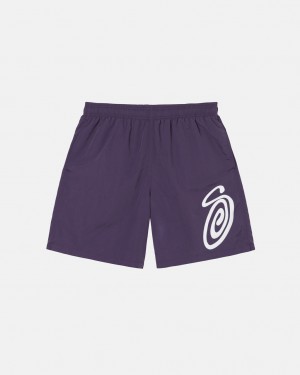 Purple Men's Stussy Curly S Water Short Swimwear | GOT-2222