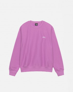 Purple Men's Stussy Stock Logo Crew Sweatshirts | FEE-9054