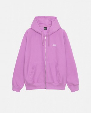 Purple Women's Stussy Stock Logo Zip Hood Sweatshirts | QWQ-4493