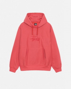 Red Men's Stussy Basic Applique Hood Sweatshirts | GRH-7101