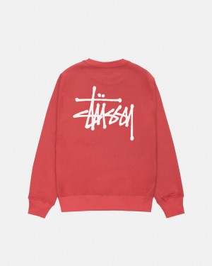 Red Men's Stussy Basic Stussy Crew Sweatshirts | HUR-5063