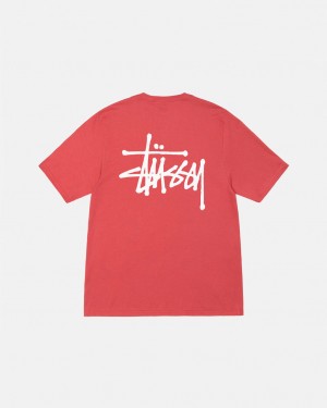 Red Men's Stussy Basic Stussy Tees | UHO-5675