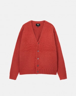 Red Men's Stussy Brushed Cardigan Sweaters | OZY-1399