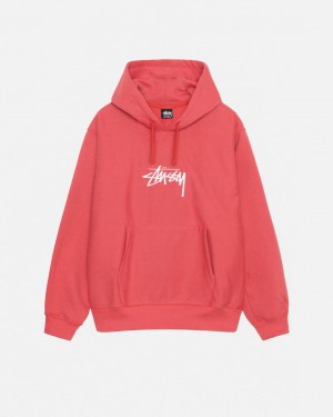 Red Men's Stussy Stock Logo Applique Hood Sweatshirts | DEI-5961