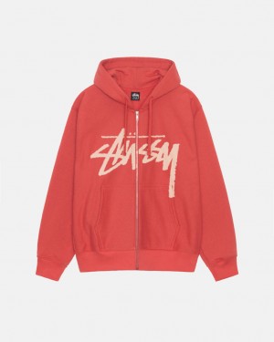 Red Men's Stussy Venus Zip Hood Sweatshirts | PMD-7075