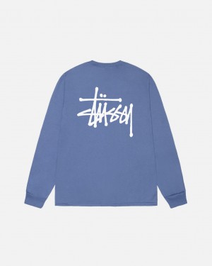 Royal Blue Men's Stussy Basic Stussy Ls Tees | TSP-7485