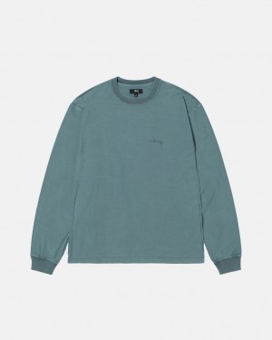 Turquoise Men's Stussy Lazy Ls Tees | VUD-3135