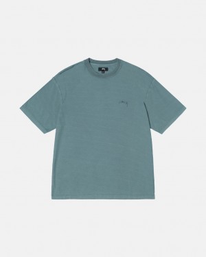 Turquoise Men's Stussy Pig. Dyed Inside Out Crew Tees | YHQ-3748