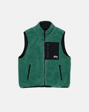 Turquoise Men's Stussy Sherpa Reversible Vest | JKY-4276