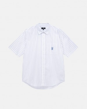 White Men's Stussy Boxy Striped Shirts | HOB-2324