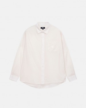 White Men's Stussy Light Weight Classic Shirts | FHX-0959