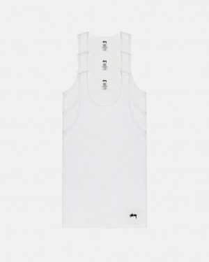 White Men's Stussy Stussy Tank Undershirt Shirts | QRX-0500