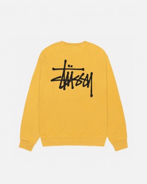 Yellow Men's Stussy Basic Stussy Crew Pigment Dyed Sweatshirts | EJH-0763