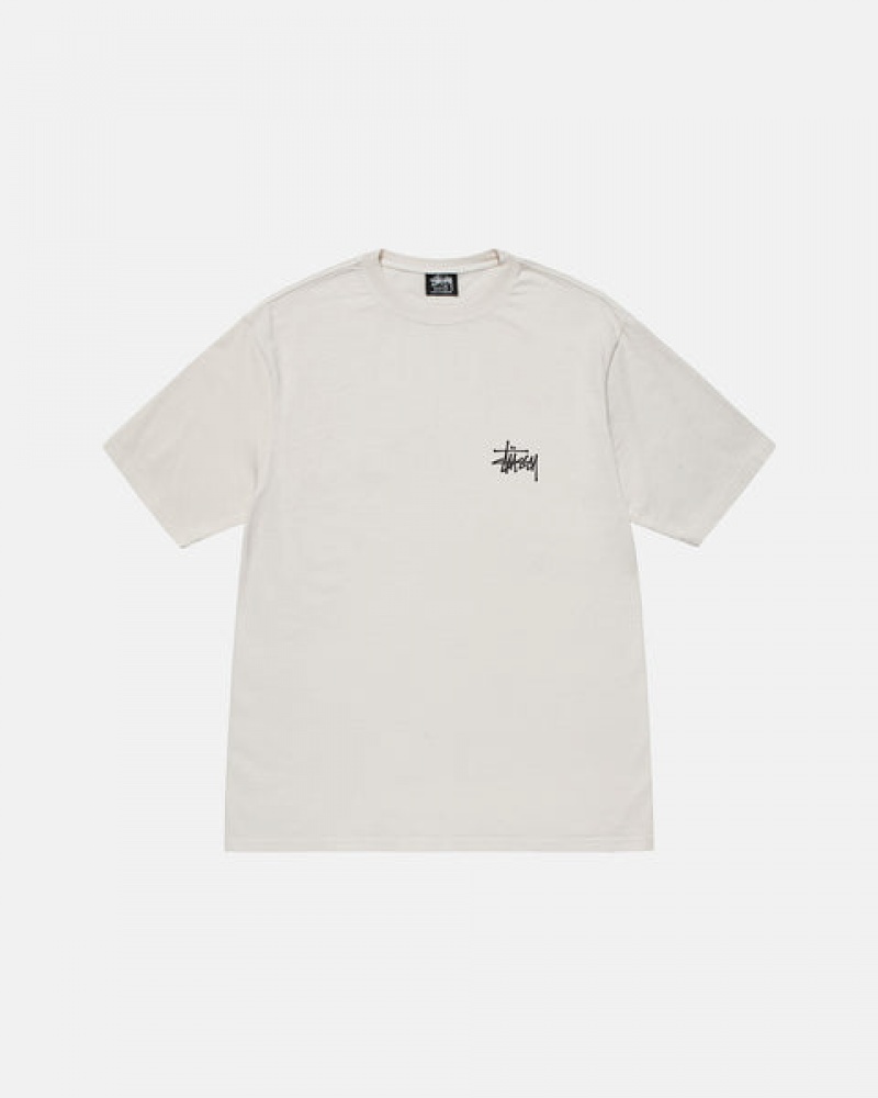 Beige Men's Stussy Basic Stussy Tees | PRC-3505