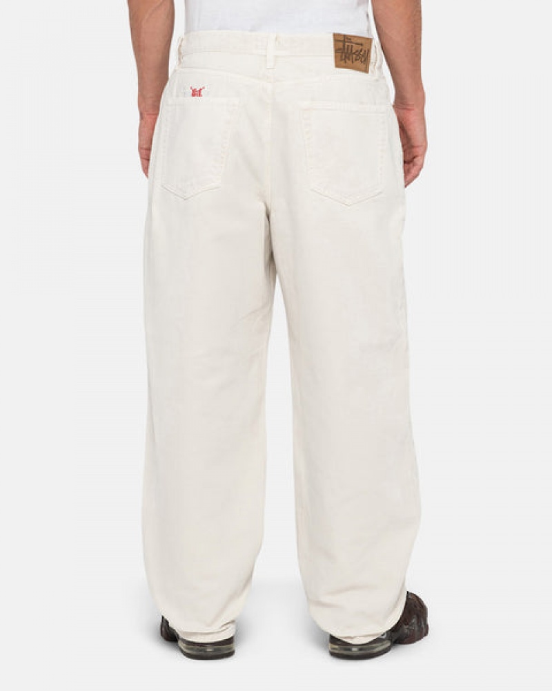 Beige Men's Stussy Big Ol' Jean Washed Canvas Pants | UNT-8274