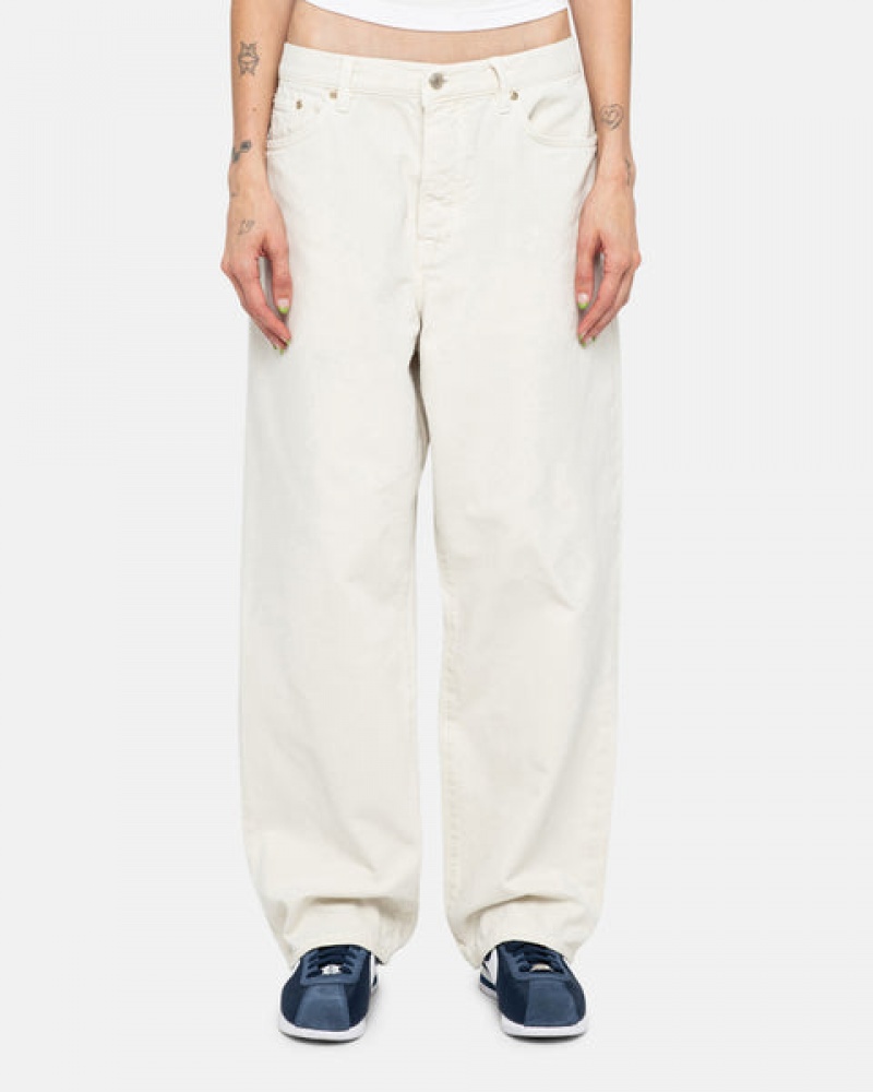 Beige Men's Stussy Big Ol' Jean Washed Canvas Pants | UNT-8274