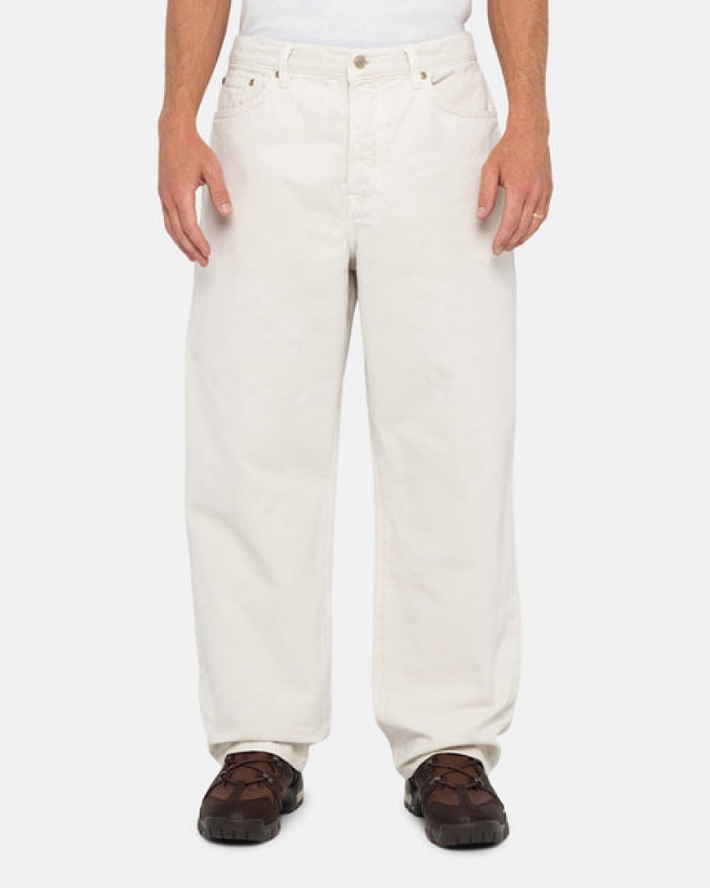 Beige Men's Stussy Big Ol' Jean Washed Canvas Pants | UNT-8274