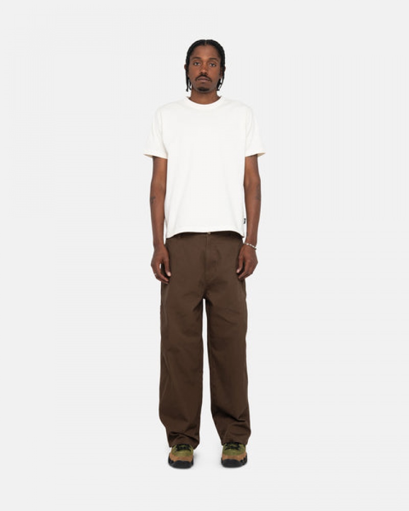 Beige Men's Stussy Pigment Dyed Crew Tees | JTG-2917