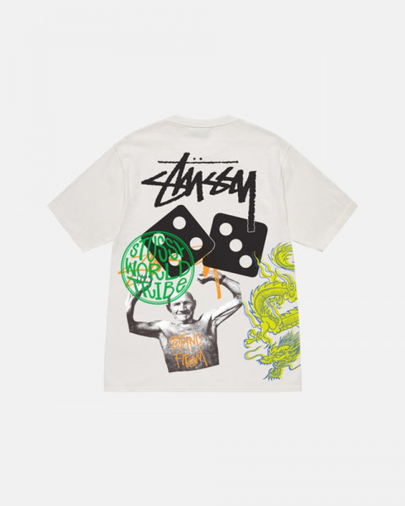 Beige Men's Stussy Strike Pigment Dyed Tees | YVD-1590