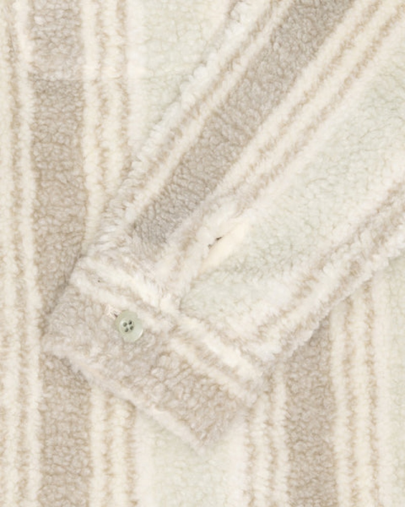 Beige Men's Stussy Striped Sherpa Shirts | KYG-2117