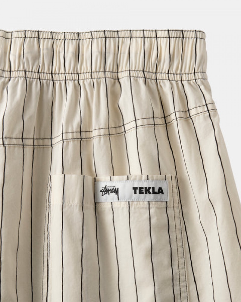 Beige Men's Stussy Tekla Poplin Pyjama Shorts | OPX-7724