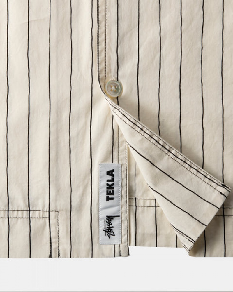 Beige Men's Stussy Tekla Poplin Pyjama Shirts | SPP-2163