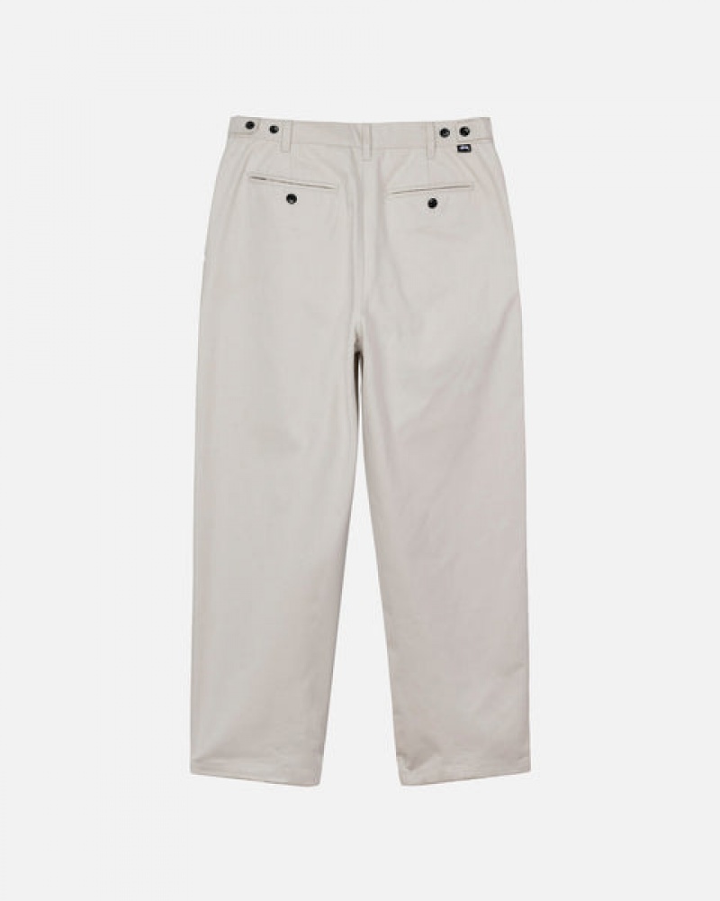 Beige Men's Stussy Twill Volume Pleated Trouser Pants | BOQ-6242