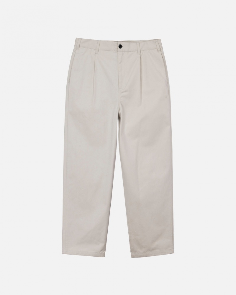 Beige Men\'s Stussy Twill Volume Pleated Trouser Pants | BOQ-6242