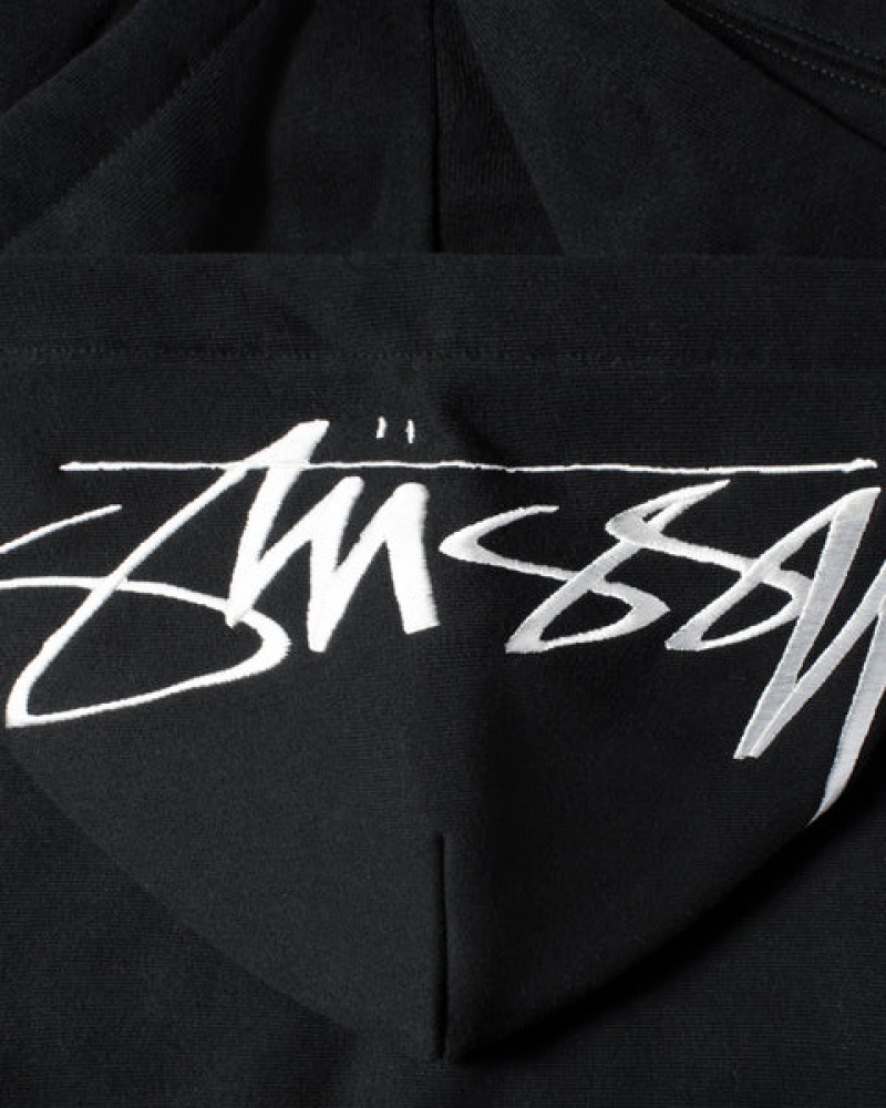 Black Men's Stussy Back Hood Applique Hoodie | JLK-3566