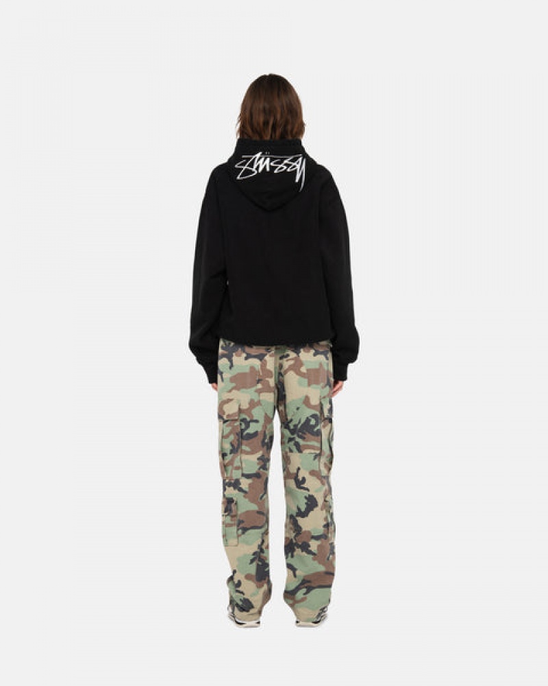 Black Men's Stussy Back Hood Applique Hoodie | JLK-3566