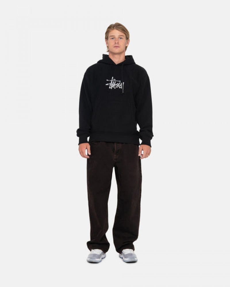 Black Men's Stussy Basic Applique Hoodie | DWG-6096