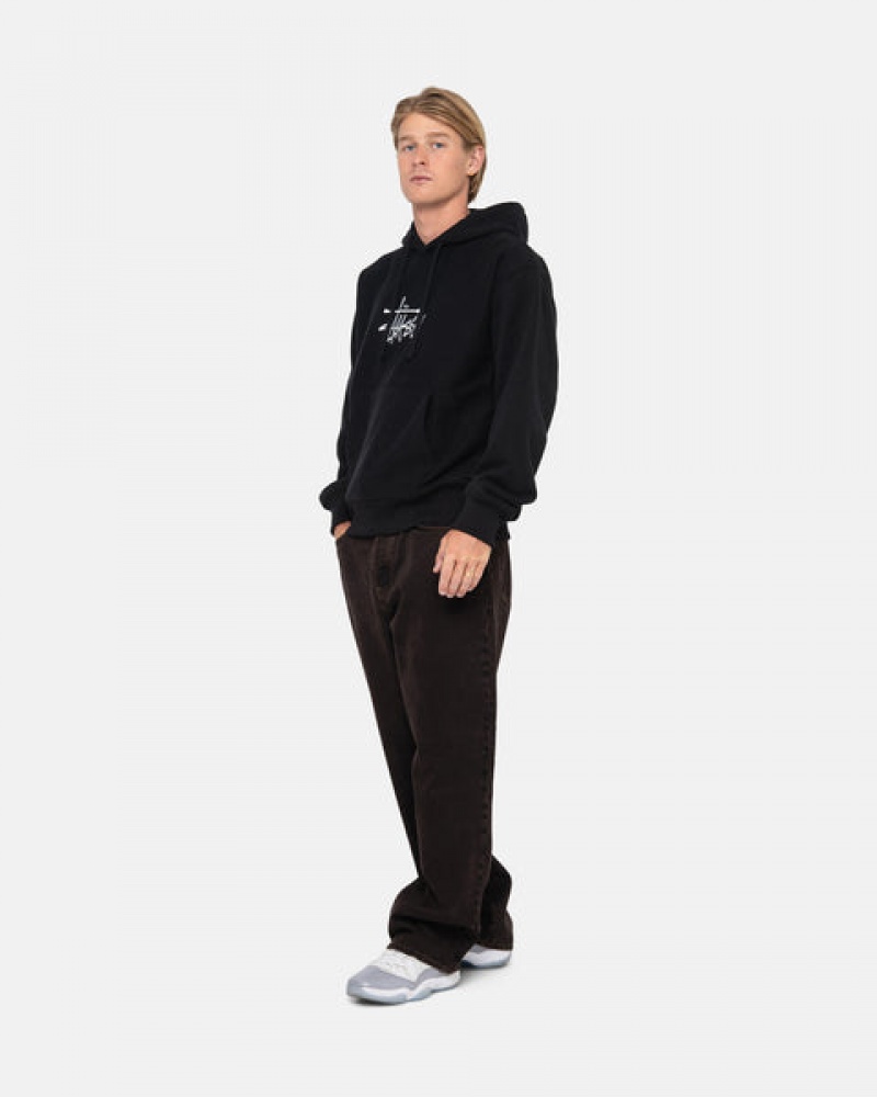 Black Men's Stussy Basic Applique Hoodie | DWG-6096