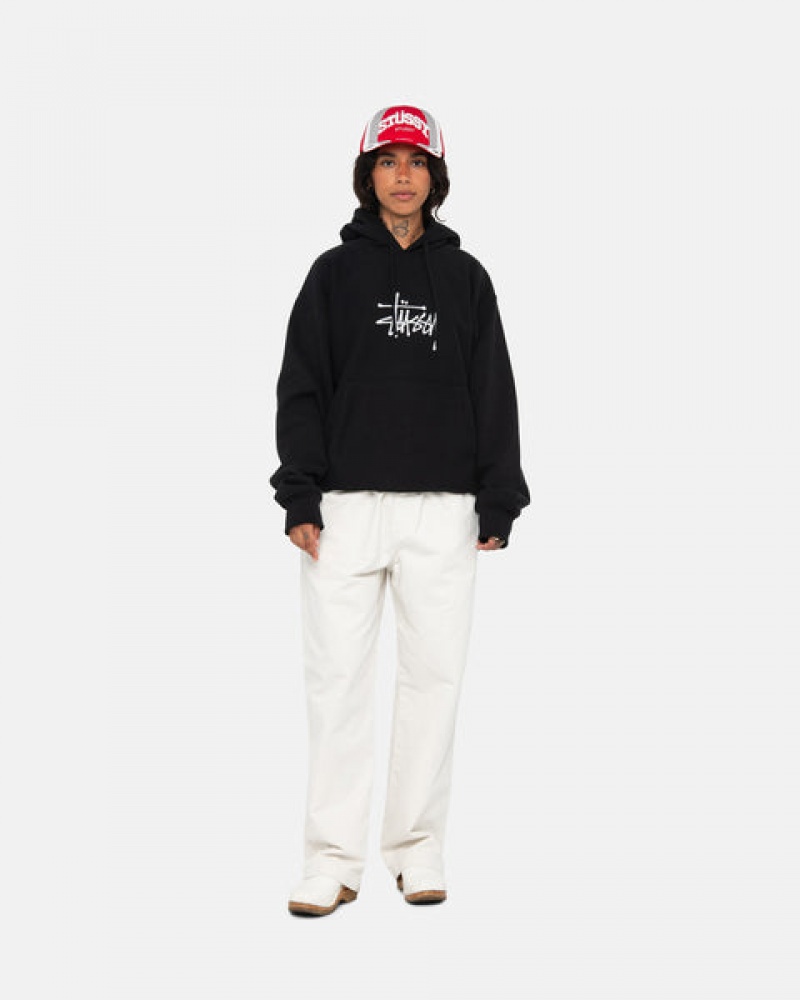 Black Men's Stussy Basic Applique Hoodie | DWG-6096