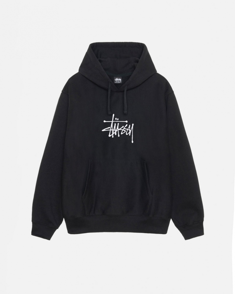 Black Men\'s Stussy Basic Applique Hoodie | DWG-6096