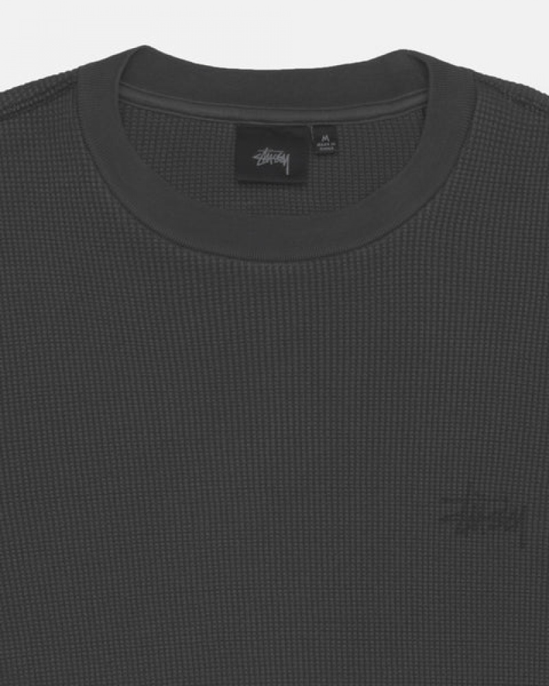 Black Men's Stussy Basic Stock Ls Thermal Tops | MYM-0724