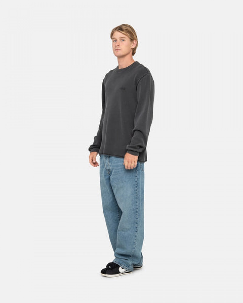 Black Men's Stussy Basic Stock Ls Thermal Tops | MYM-0724