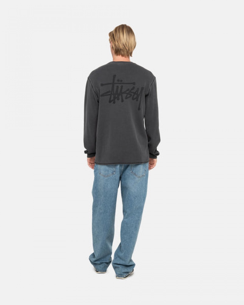 Black Men's Stussy Basic Stock Ls Thermal Tops | MYM-0724