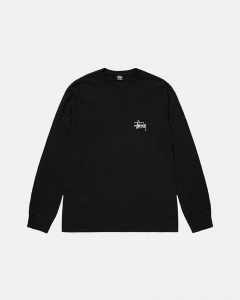 Black Men's Stussy Basic Stüssy Pigment Dyed Ls Tees | BGH-9092