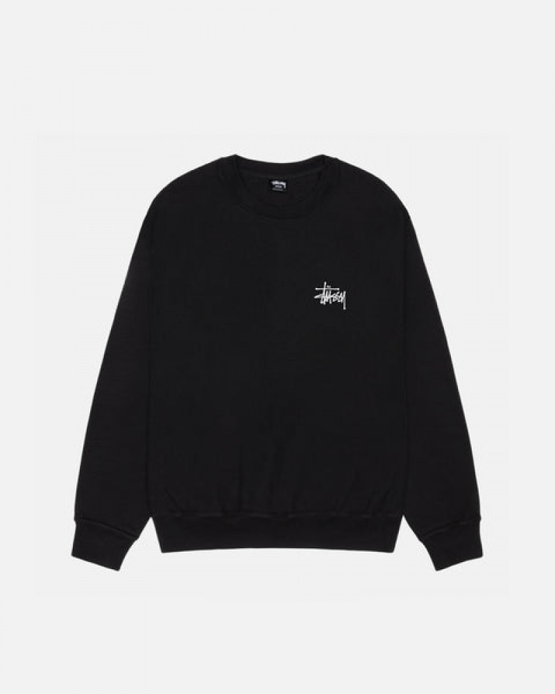 Black Men's Stussy Basic Stüssy Pigment Dyed Crew Sweatshirts | KBQ-5491