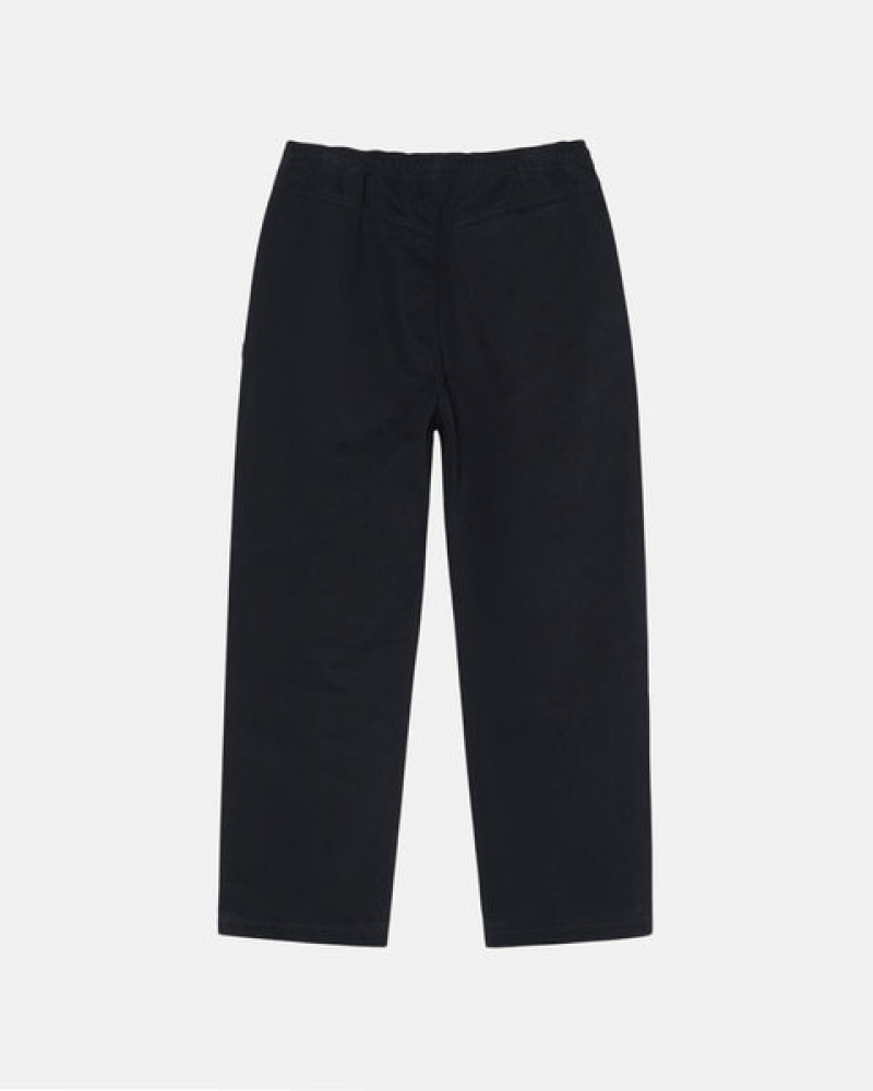 Black Men's Stussy Beach Pant Brushed Cotton Pants | TIK-6251