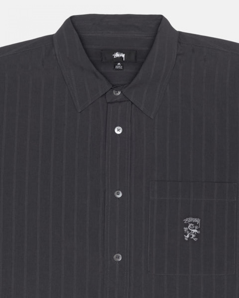 Black Men's Stussy Boxy Striped Shirts | NFW-2623