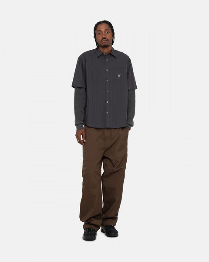 Black Men's Stussy Boxy Striped Shirts | NFW-2623