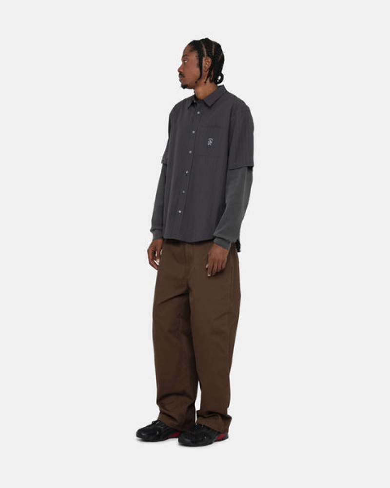 Black Men's Stussy Boxy Striped Shirts | NFW-2623