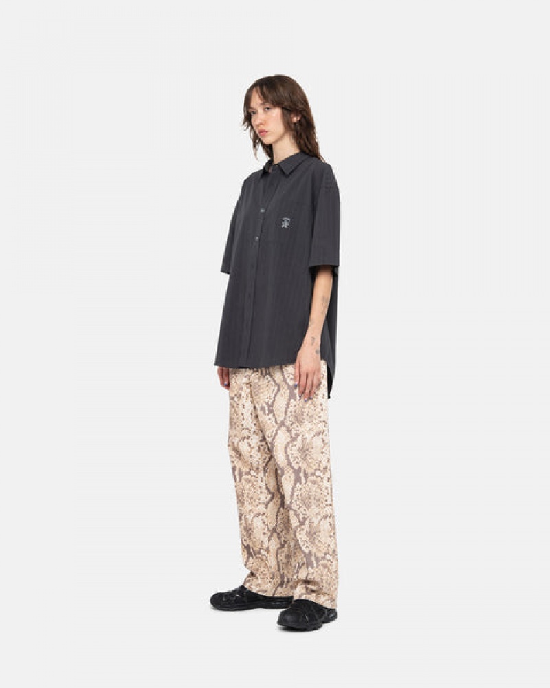 Black Men's Stussy Boxy Striped Shirts | NFW-2623